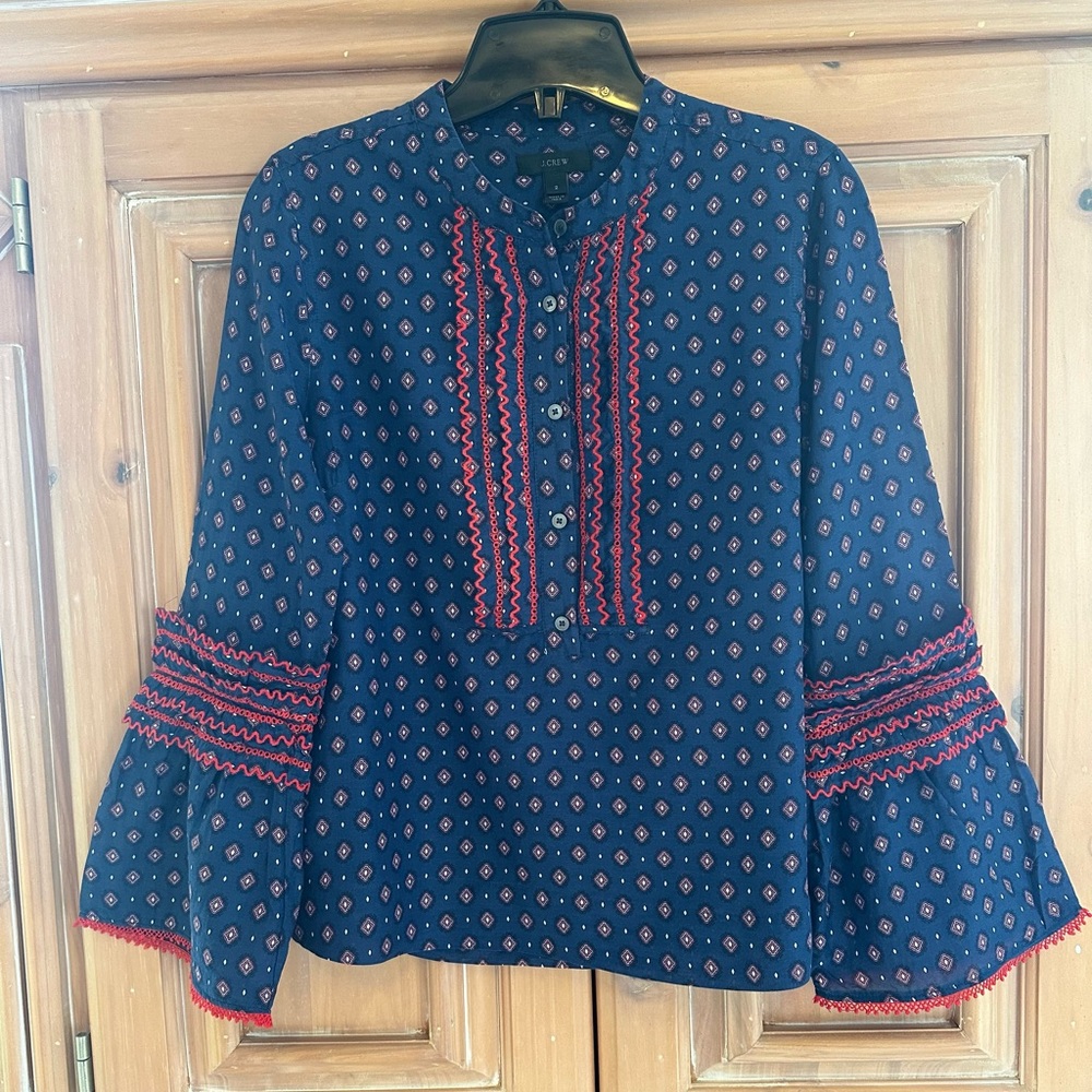 J. Crew Foulard Ric Rac Bell-Sleeve Top